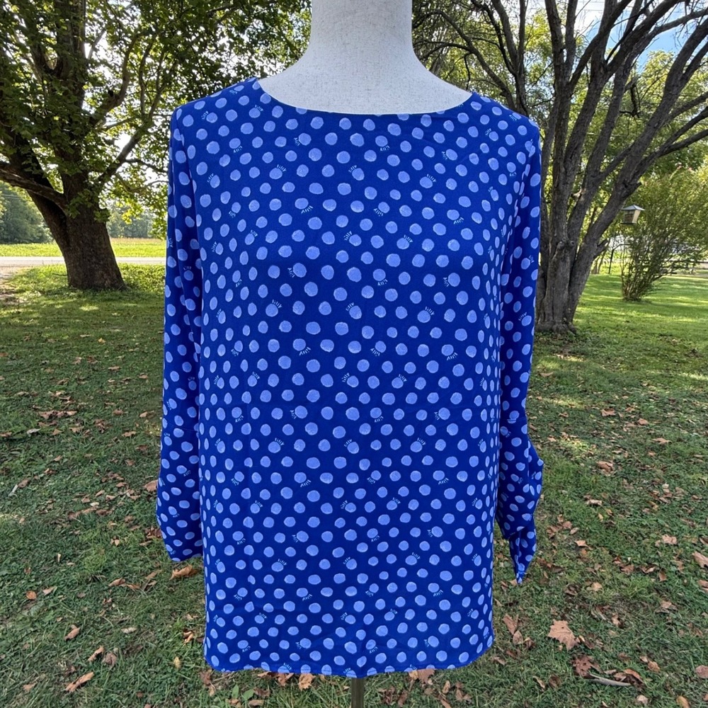 Lilly Pulitzer Elsa Top Blue Polka Dot Tie Cuff Blouse 001377 Womens Small - Picture 1 of 8